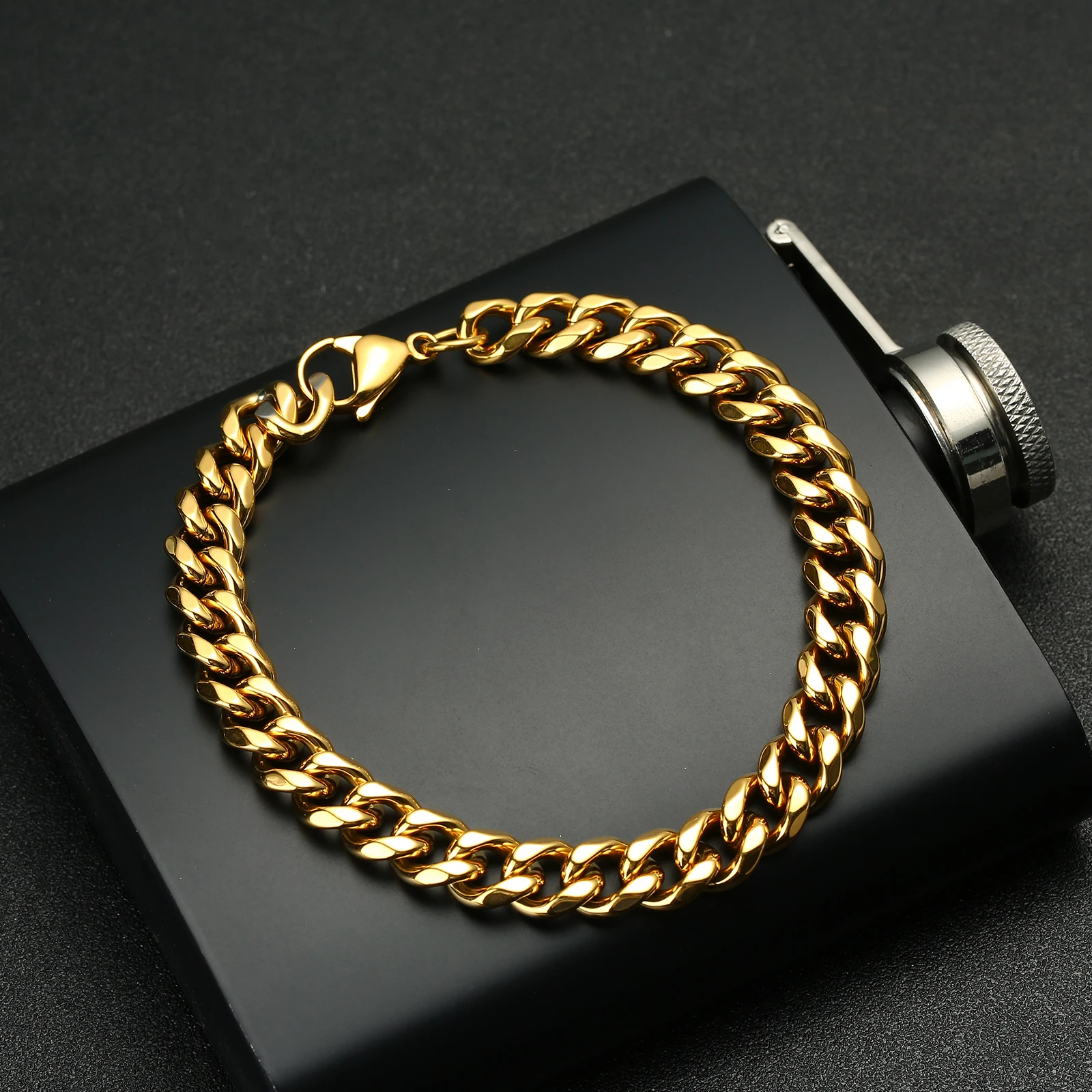 Stainless Steel Necklaces/Bracelets for Men Women Black/Blue/Brown/Silver 18K Gold Plated Texture Cuban Necklace/Bracelets Chain