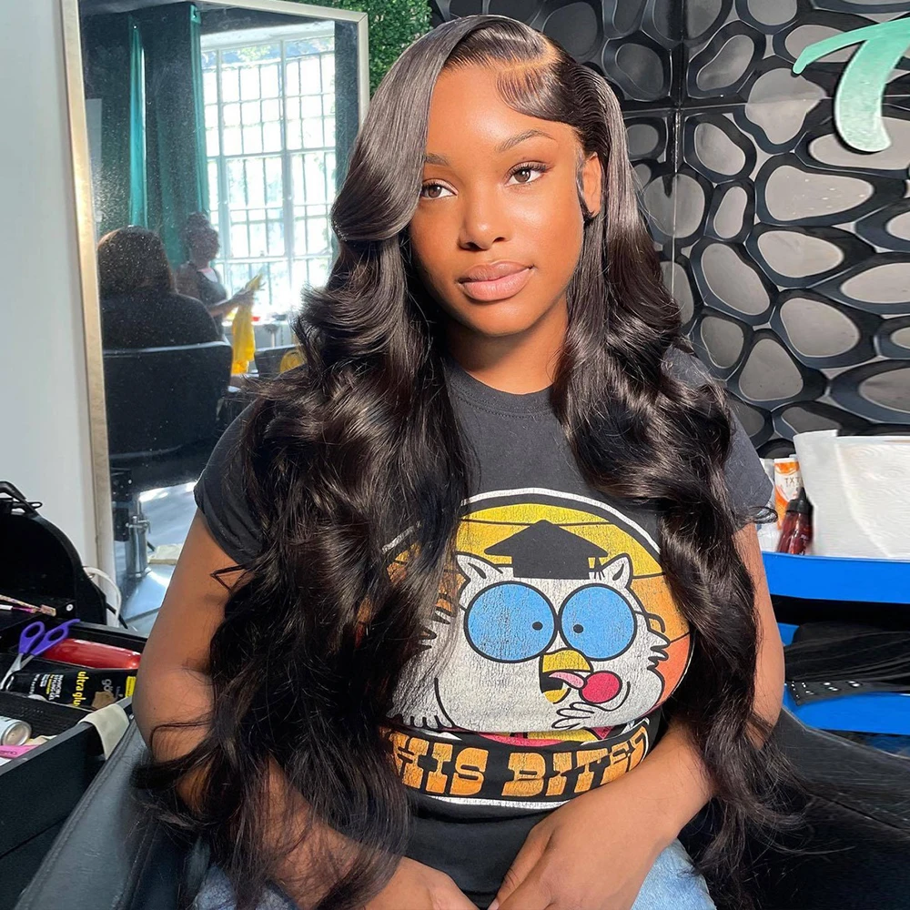 200 Density Body Wave 13x4 HD Transparent Lace Front Human Hair Wig Black 13x6 Lace Frontal Wigs 30 40 Inch PrePlucked Lace
