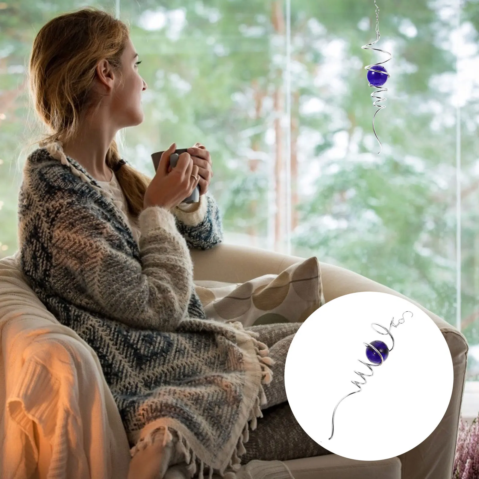

Hanging Glass Gazing Ball Decorative Ornament Garden Spiral Wind Charming Home Office Cafe Decoration Gift For