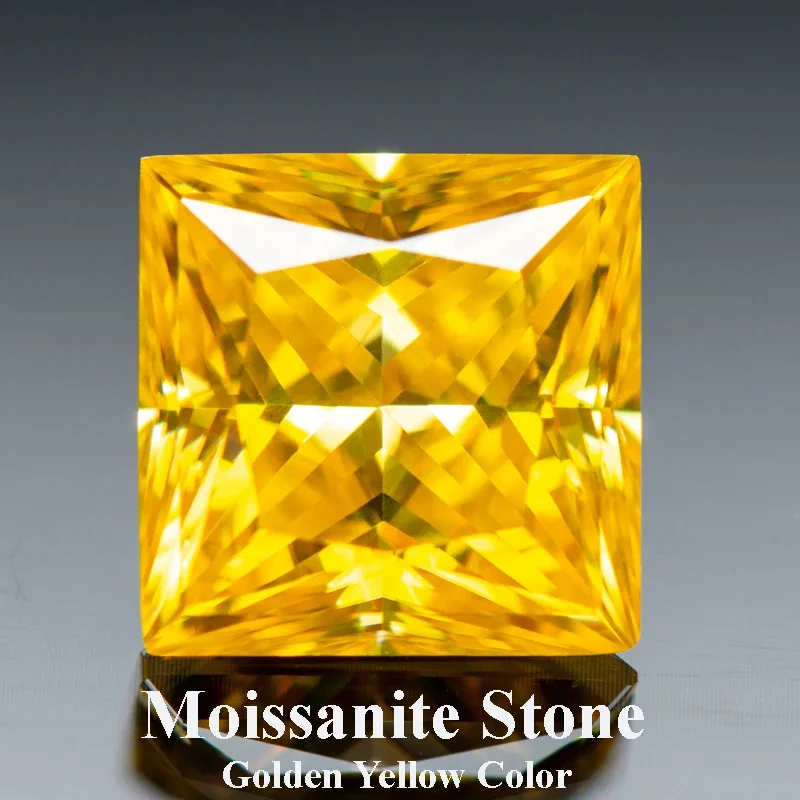 

Moissanite Stone Princess Cut Golden Yellow Color Gemstone Lab Grown Diamond for Advanced Jewel Making with GRA Certificate