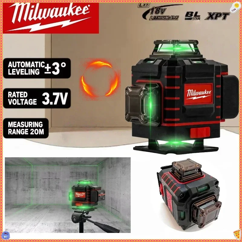 Poziomica laserowa Milwaukee 4-stronna*360 stopni pionowa 4.2V 3-4D 16 linii zielona wiązka samopoziomująca się pionowa linia krzyżowa laserowa
