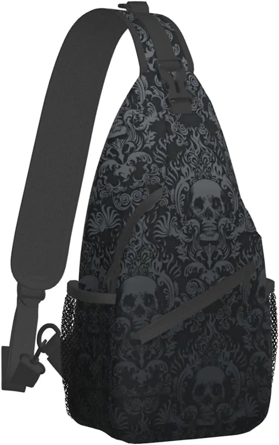 Skull Sling Bag Gothic Sling Backpack Black Crossbody Bag Men Casual Shoulder Daypack for Women Men Lightweight Travel Hiking