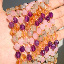 8x7mm AAA Faceted Oval Mixed Amethyst Rose Quartz Beads Natural Stone Rice Shape Spacer Beads For Jewelry Making DIY Bracelets