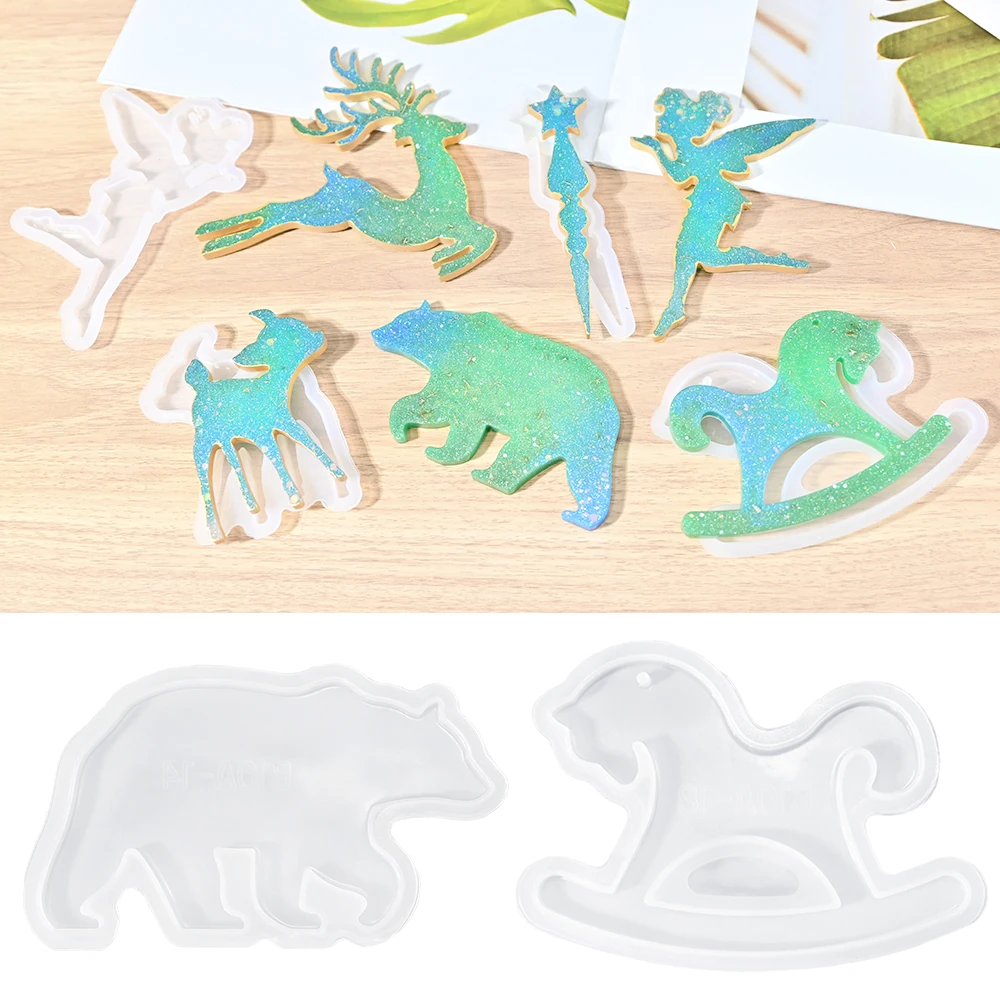 SZ076 DIY Animal Pendant Epoxy Resin Molds Deer Sheep Jewelry Key Chain Desktop Ornament Silicone Mold