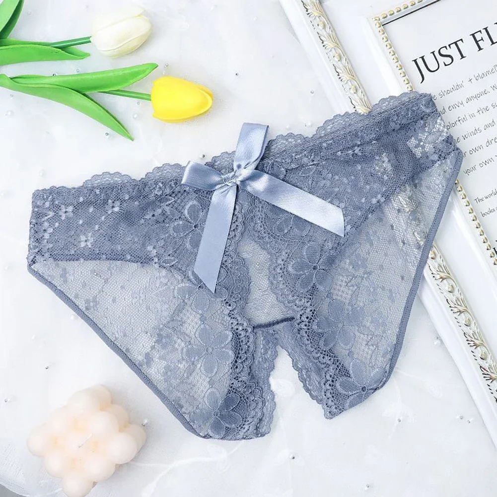 1 buah celana dalam tipis renda wanita seksi celana dalam Lingerie selangkangan terbuka celana dalam wanita warna Solid celana dalam wanita g-string