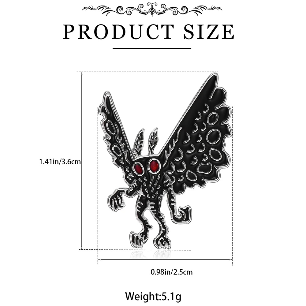 Cartoon Dark Mothman Metal Brooches Backpack Hat Lapel Badge for Men Women Friends Fashion Jewelry Accessories