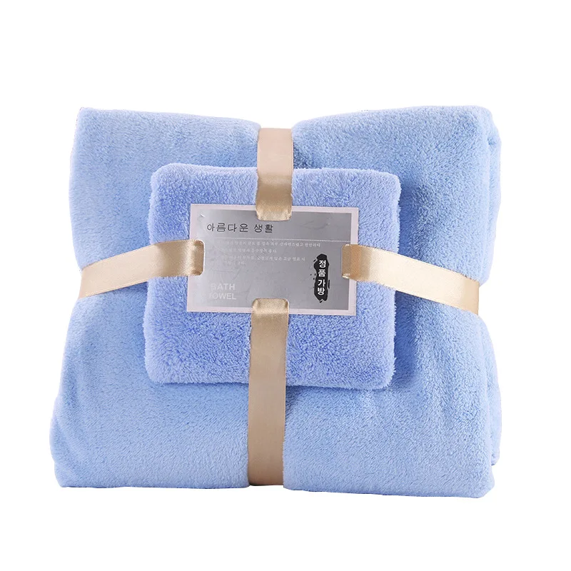 2pcs/set Coral Fleece Absorbent Hair Swimming Face Hand Bath Towel Sets Microfibre Towels Bathroom Towels Microfiber Towel Set