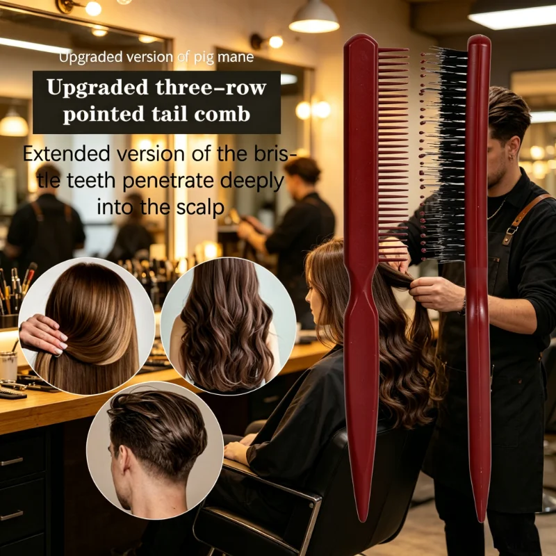 Rat Tail Teasing Brush Boar Bristle, for Hair Sectioning Edge Control Backcombing Smoothing, Styling Hair Tool Volume Root Lift