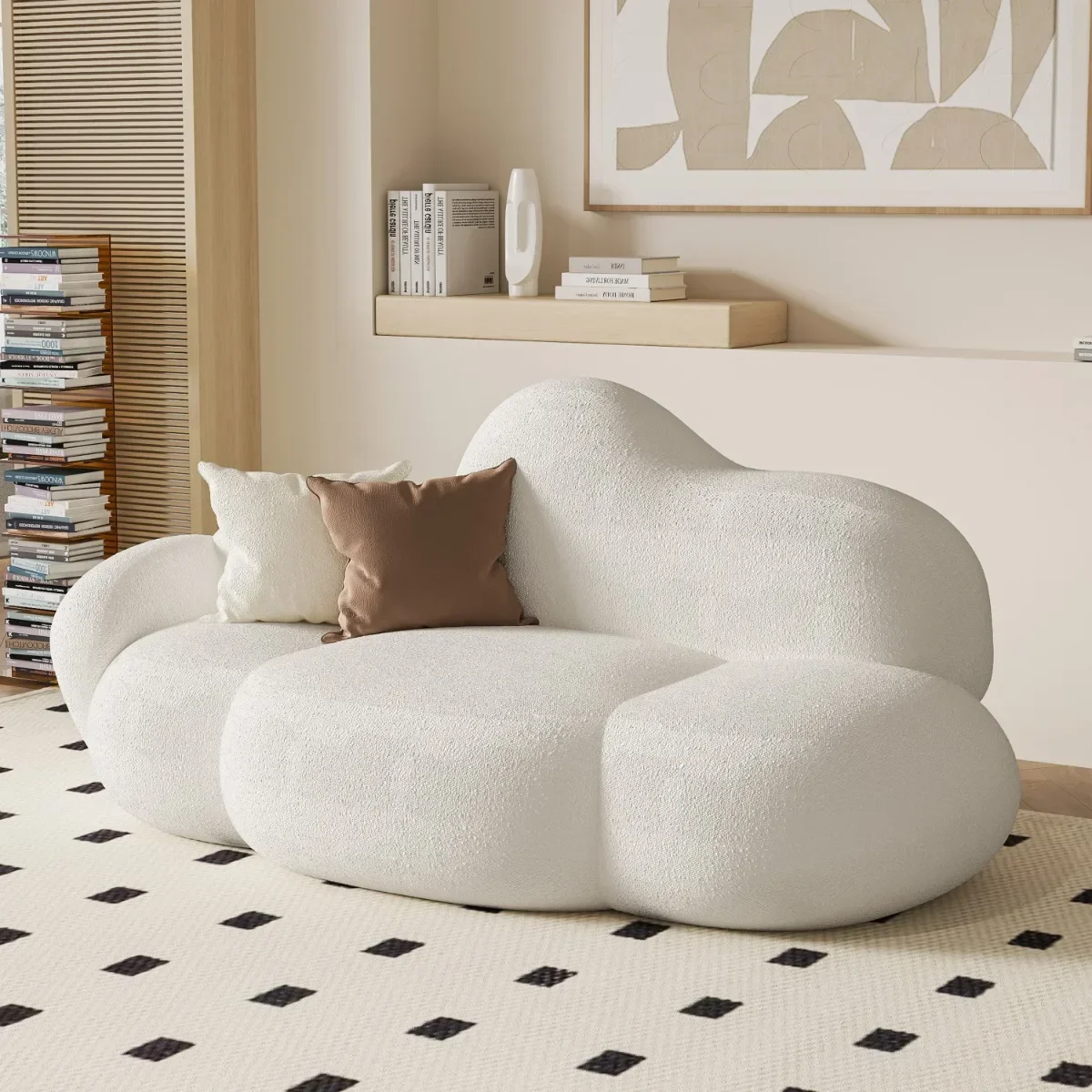 Cream wind cloud small sofa double bedroom small apartment lamb wool