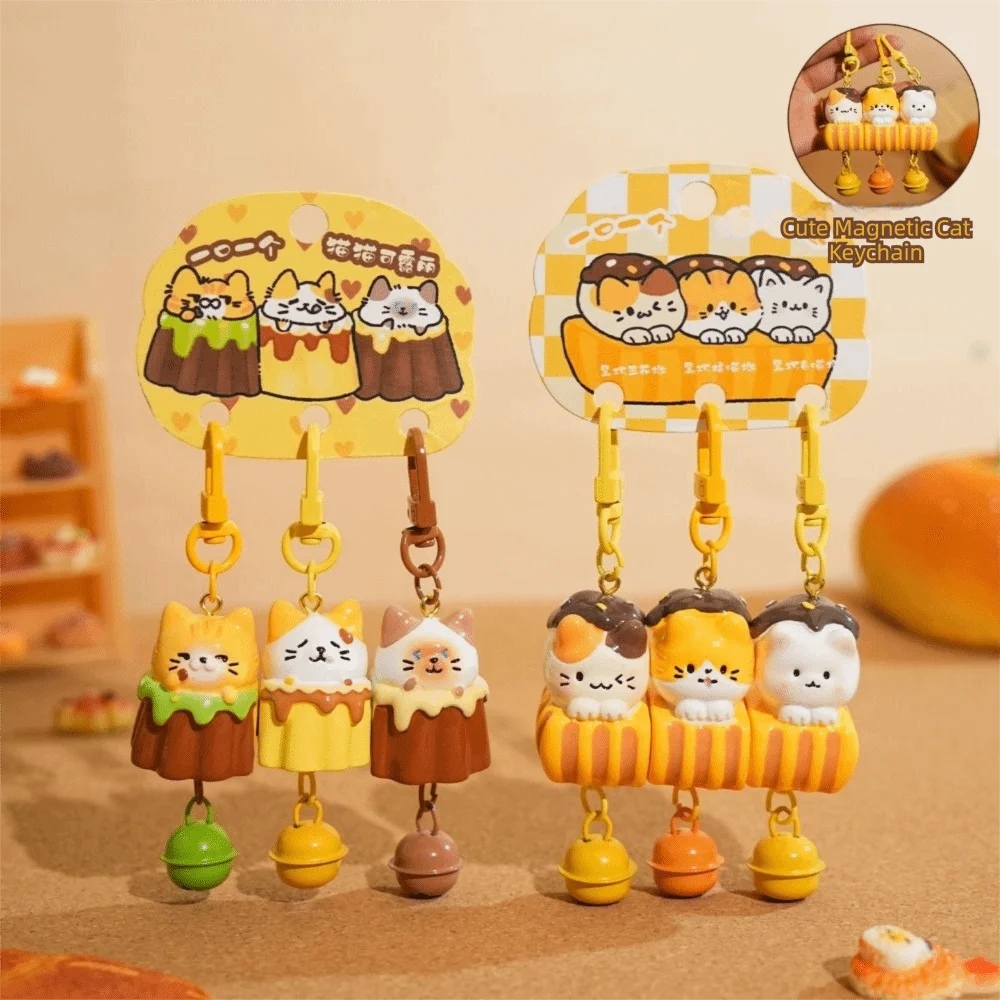 3 Pcs Set Cat Magnetic Snap Keychain Hanging Ornament Hanging Charm Keychain Sets Cartoon Bag Accessory Backpack Ornament