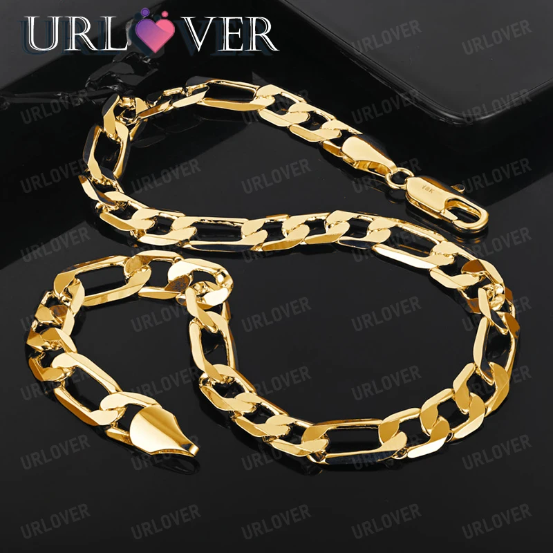 

URLOVER 18K Gold Necklace For Woman Men 12mm Figaro Chain Necklaces Fashion Trendy Hip Hop Party Wedding Jewelry Birthday Gift