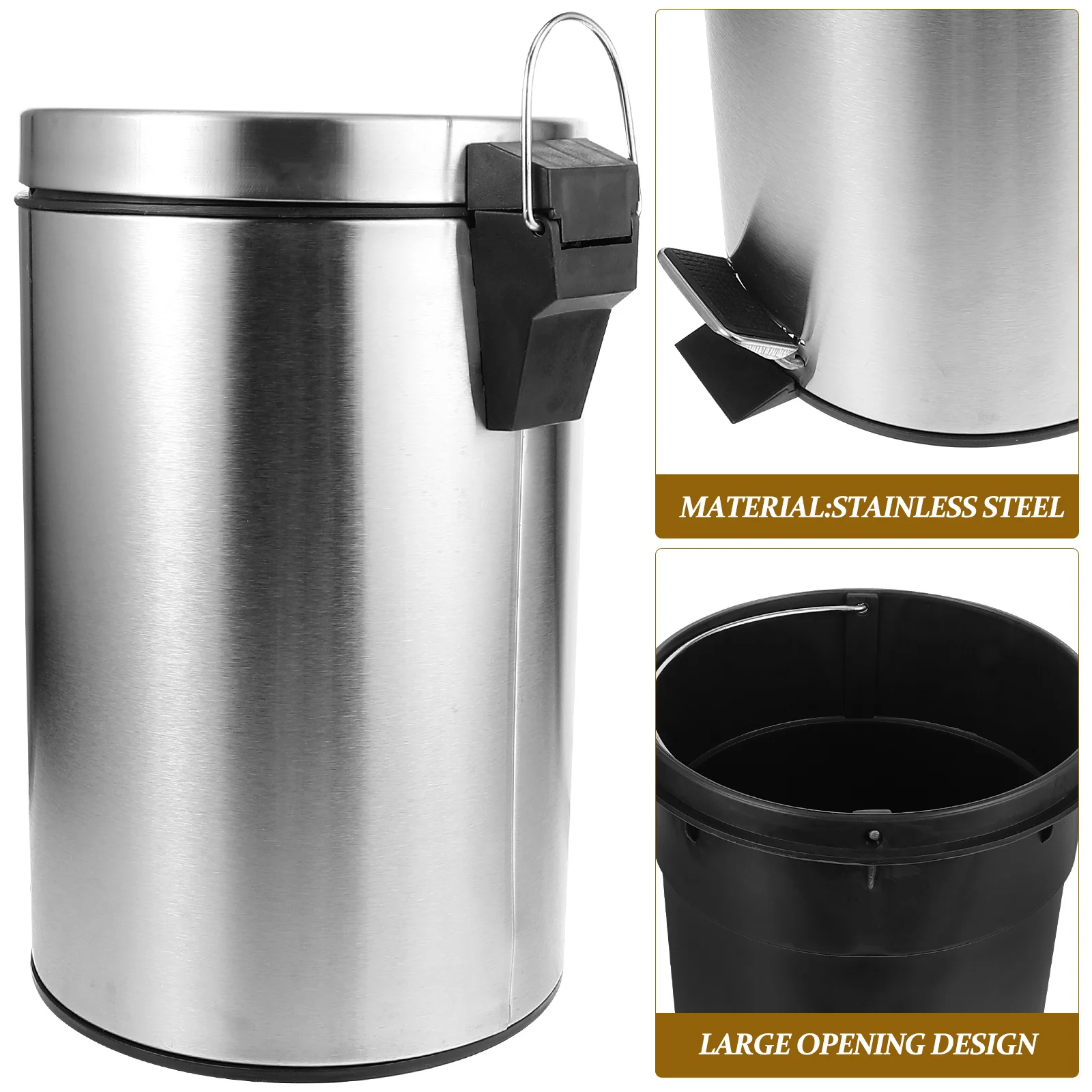 

Garbage Can with Lid Kitchen Pedal Trash Bin Waste Cover Stainless Steel