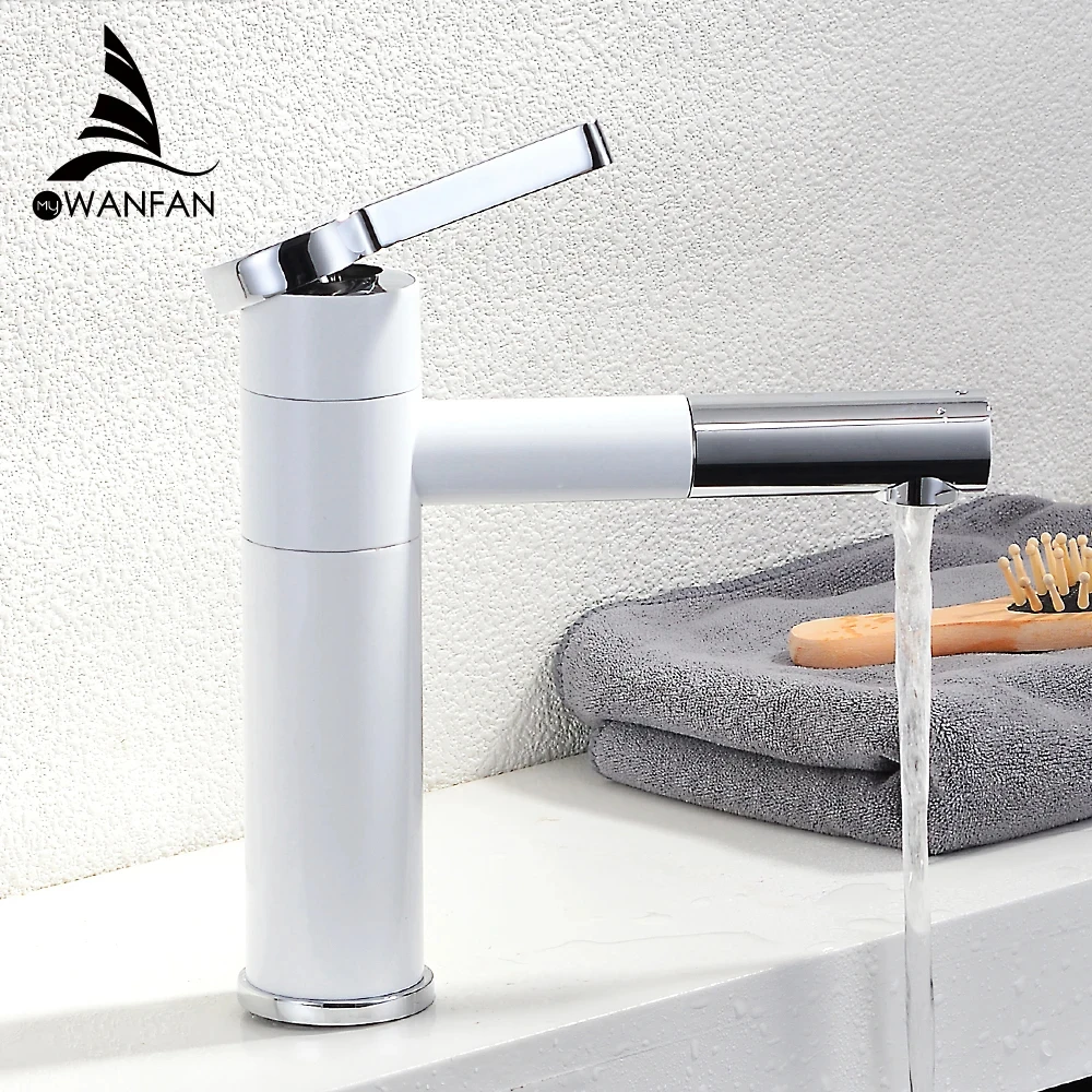 

Basin Faucets Brass Bathroom Faucet Vessel Sinks Mixer Vanity Tap Swivel Spout Deck Mounted White Color Washbasin Faucet LT-701