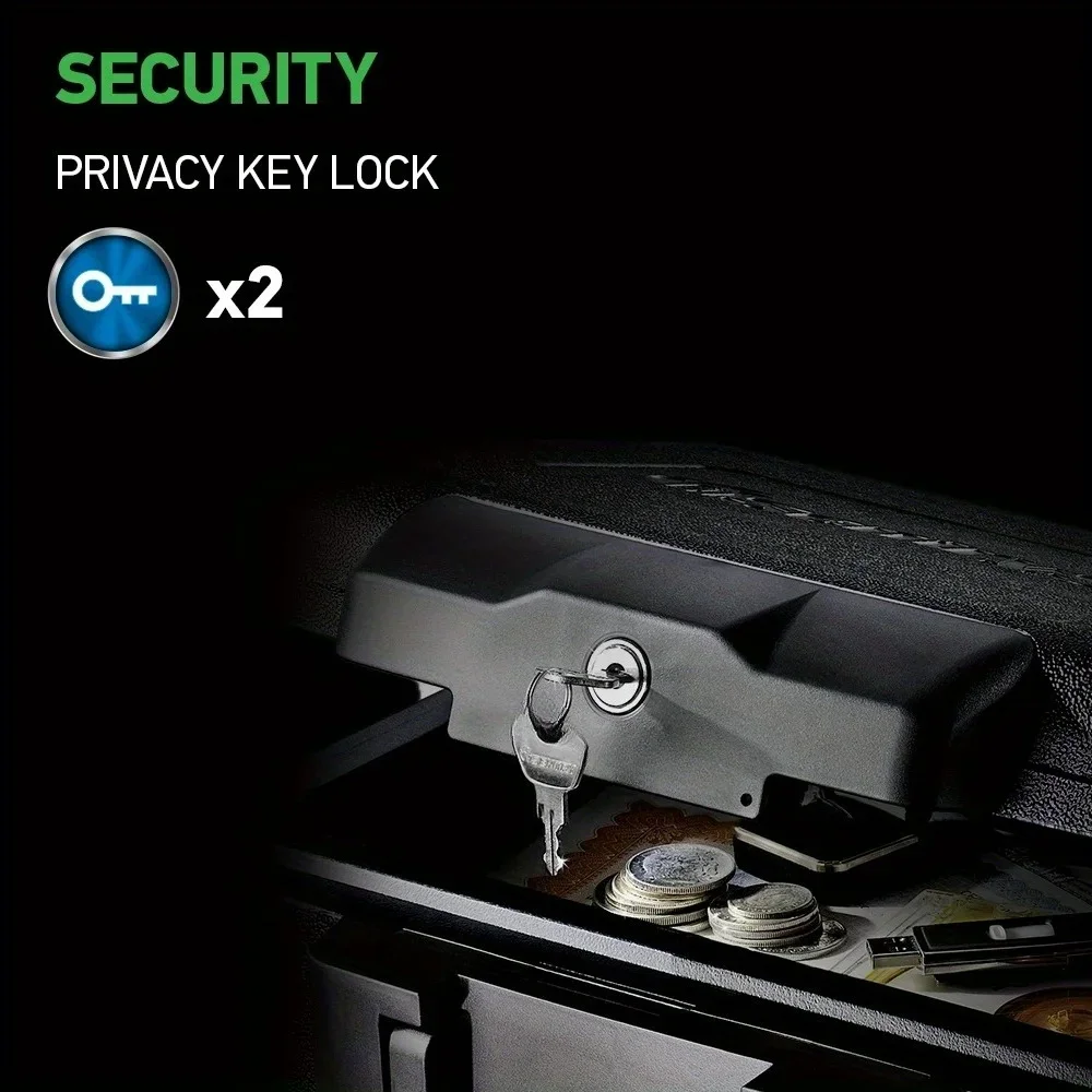 Fireproof safe, key lock, 0.18 cubic feet, black, flat key lock to prevent lid from opening in case of fire; includes 2 keys