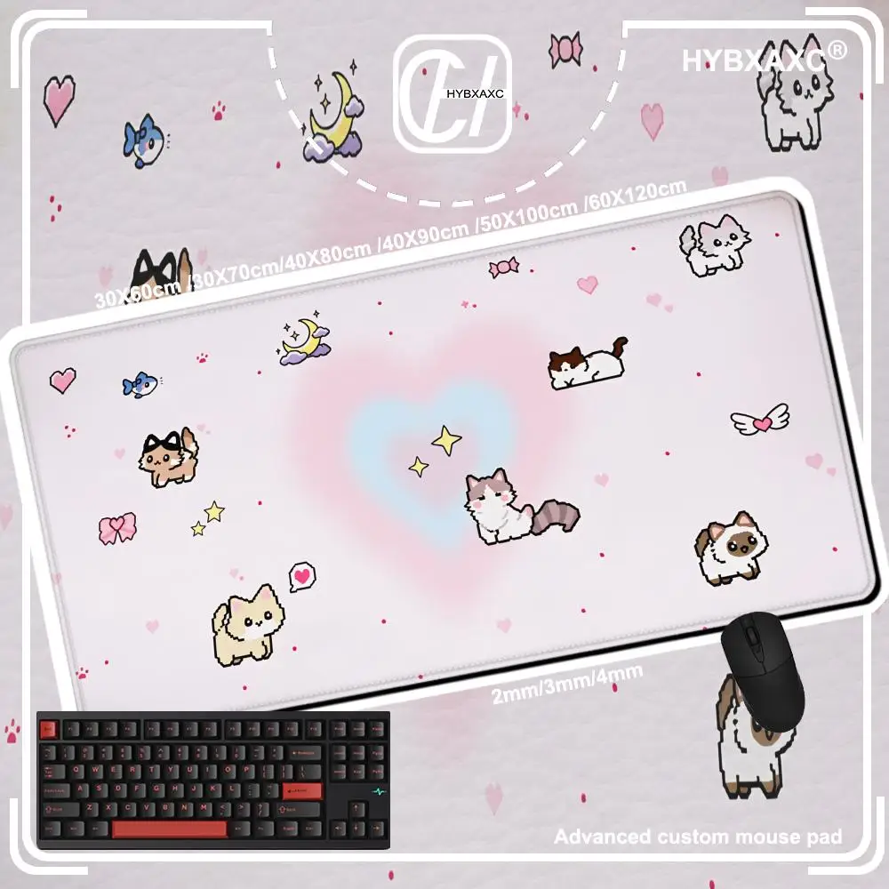 

Kawaii Cartoon Pixel Kitten HYBXAXC Large XXL PU Leather Table Desktop Mat Office Gamer Computer Speed Type Carpet Keyboard Pad