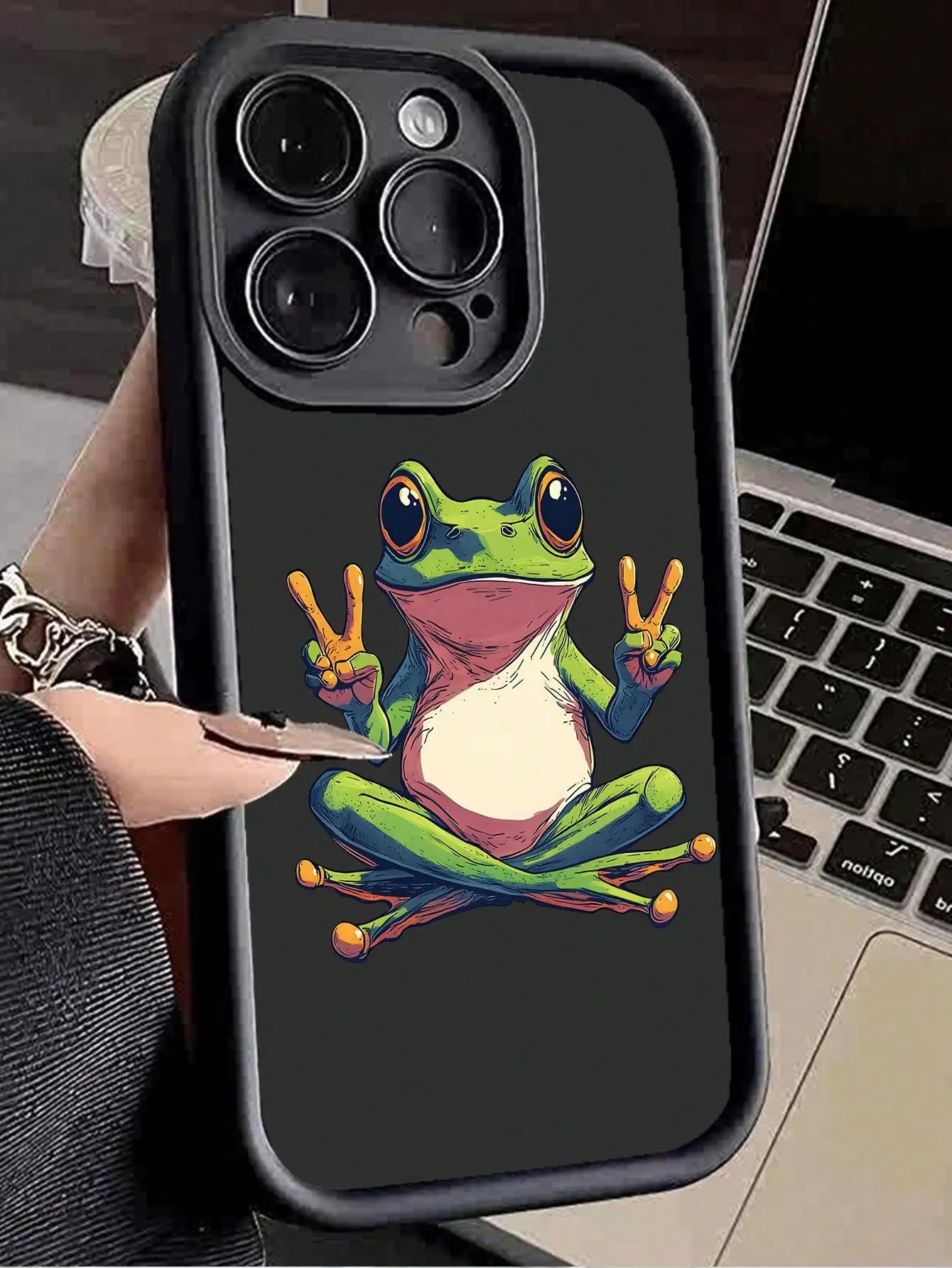 

Green frog pattern phone case for iPhone 16 15 14 13 12 11 Pro/ Max/Plus shock-proof rear cover anti-fingerprint