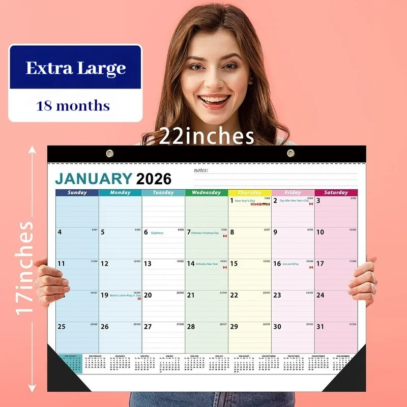 

2026 Monthly Calendar Rainbow Design Large Wall Calendar Format Planner (Jan-Dec 2026) For Students Organization Home Decoration