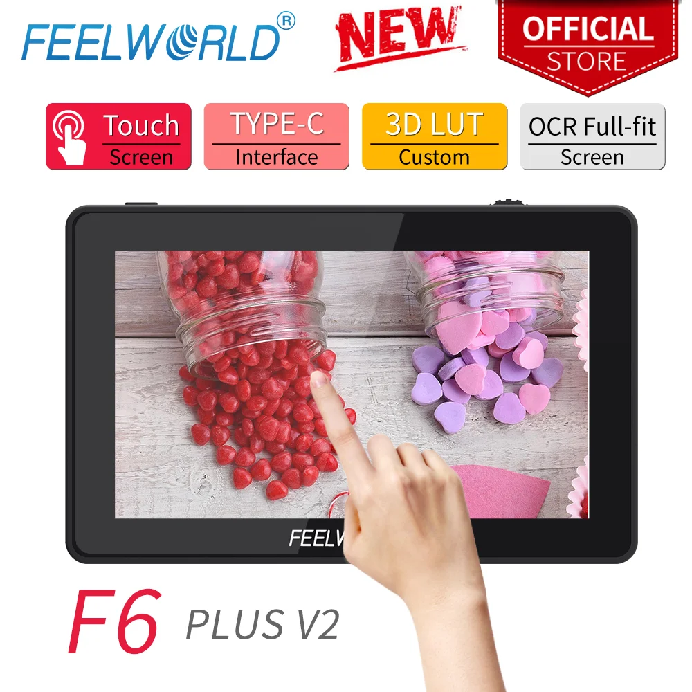 FEELWORLD 6 Inch Camera DSLR Field Monitor 3D LUT Touch Screen IPS FHD 1920x1080 Video Focus Assist Support 4K HDMI F6 PLUS V2