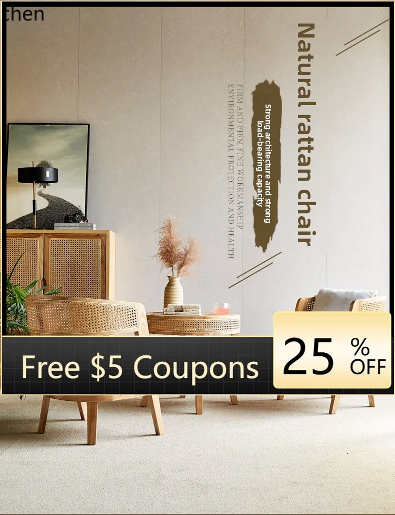 

natural rattan chair balcony leisure three-piece courtyard bed and breakfast woven backrest sofa chair