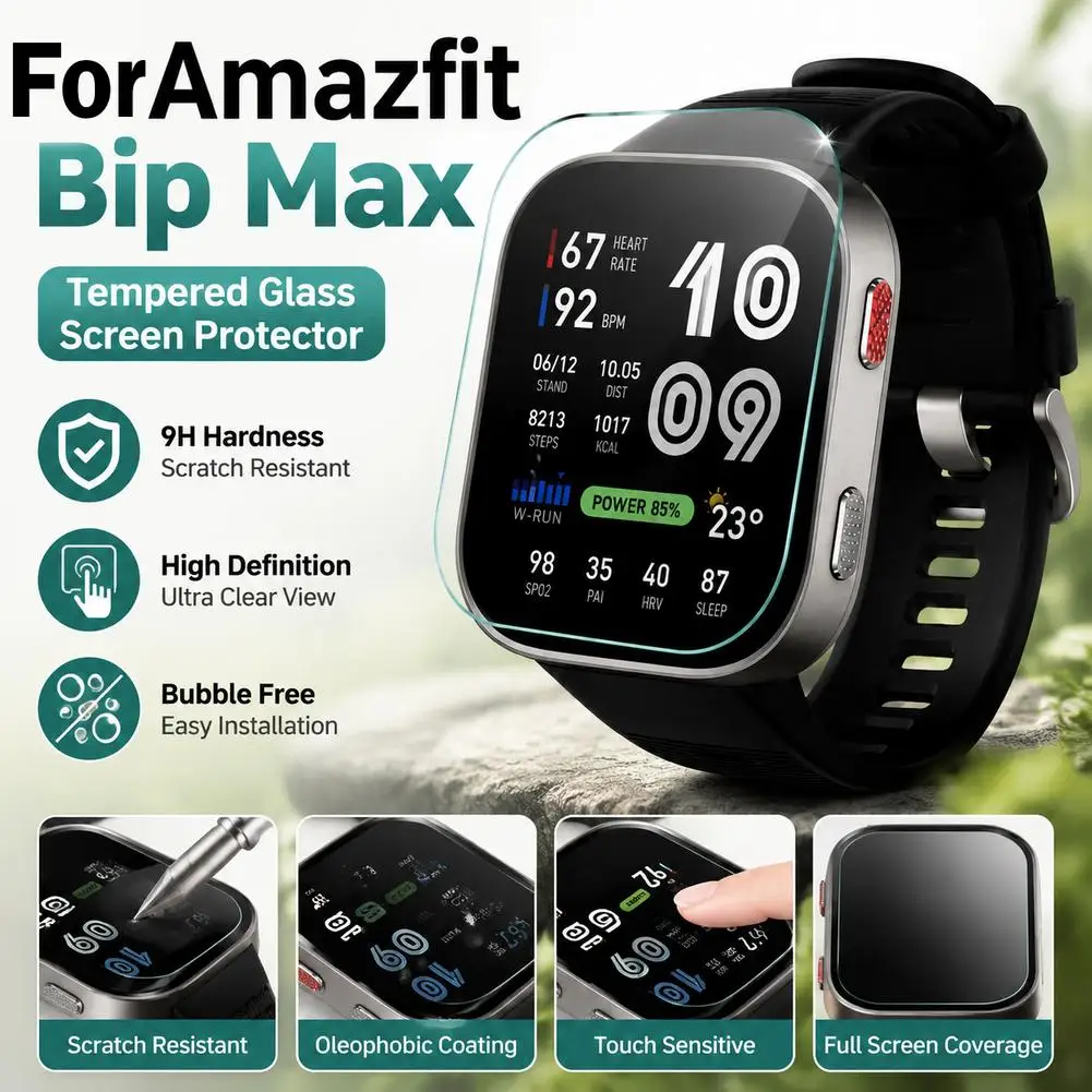 9H Tempered Glass Screen Protector For Amazfit Bip Max Full Coverage Protective Film HD Clear Scratch Resistant Smooth Cover