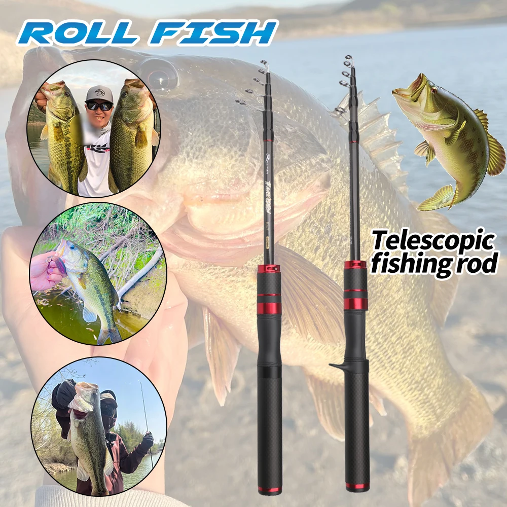 ROLLFISH Ultraleichte Tragbare Teleskop-Angelrute - ML Power Kohlefaser Casting Spinning Rute für Süßwasser/Salzwasser Angeln