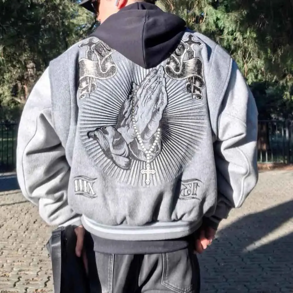 

Winter New Men's Embroidered Long-Sleeved Baseball Jacket American Retro Fashion Trend Street Loose Casual Niche Men's Tops 2025