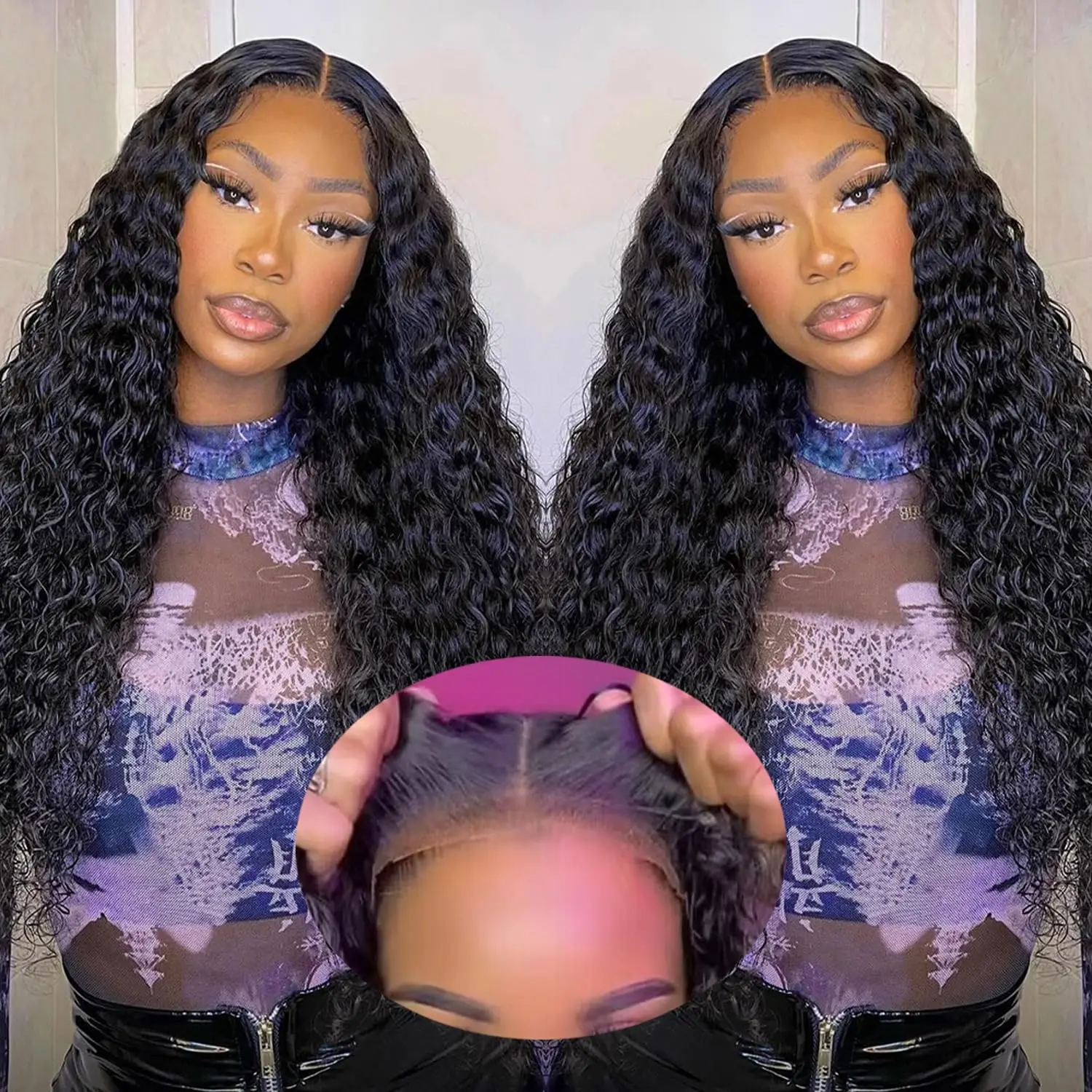 

200% Density Water Wave 5x5 Lace Front Wigs Human Hair Pre Plucked Curly Deep Part Curly Wig For Women Natural Glueless Hairline