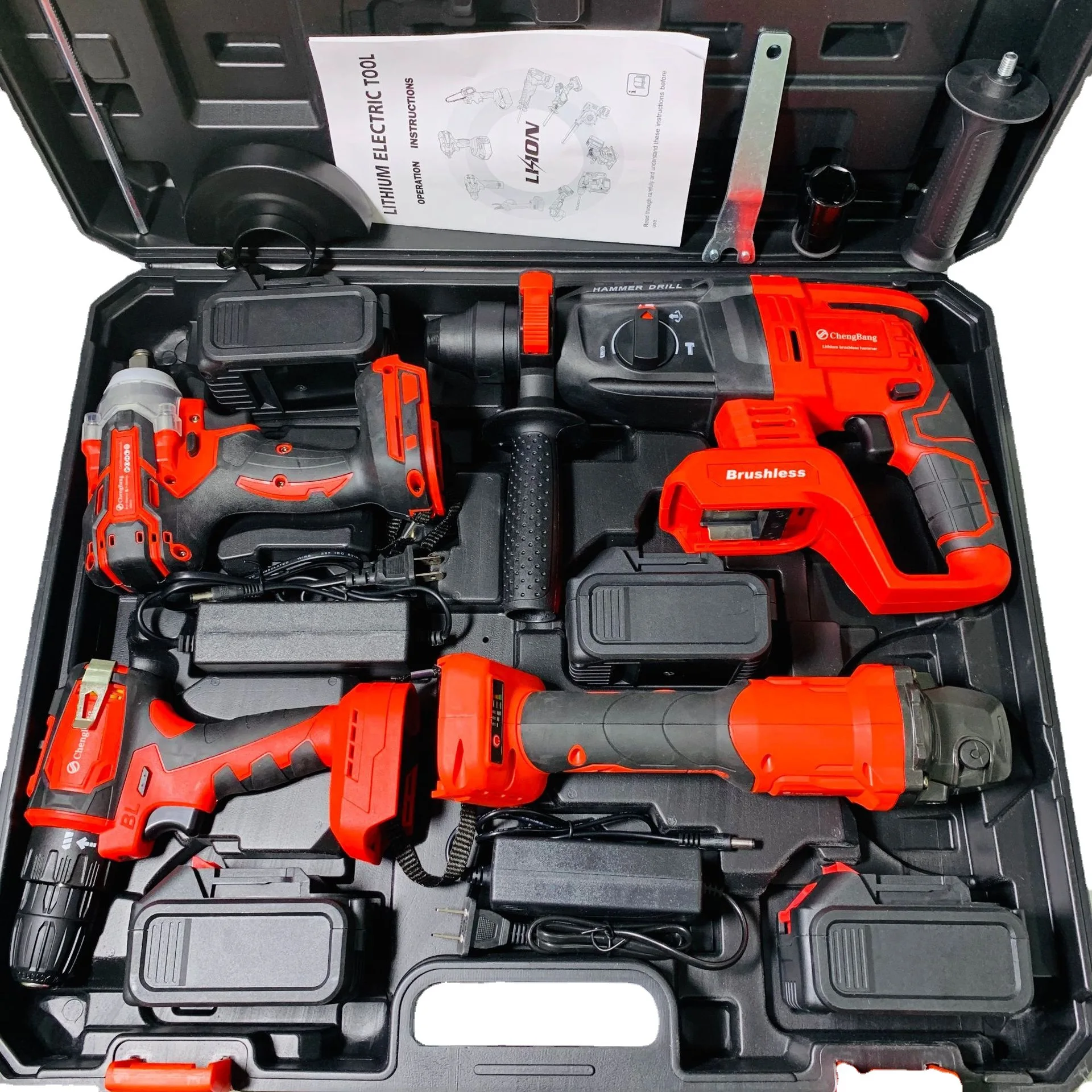 red lithium electric brushless electric tools 4 suit hammer , drill , 125mm Angle grinder , wrench Makita Battery