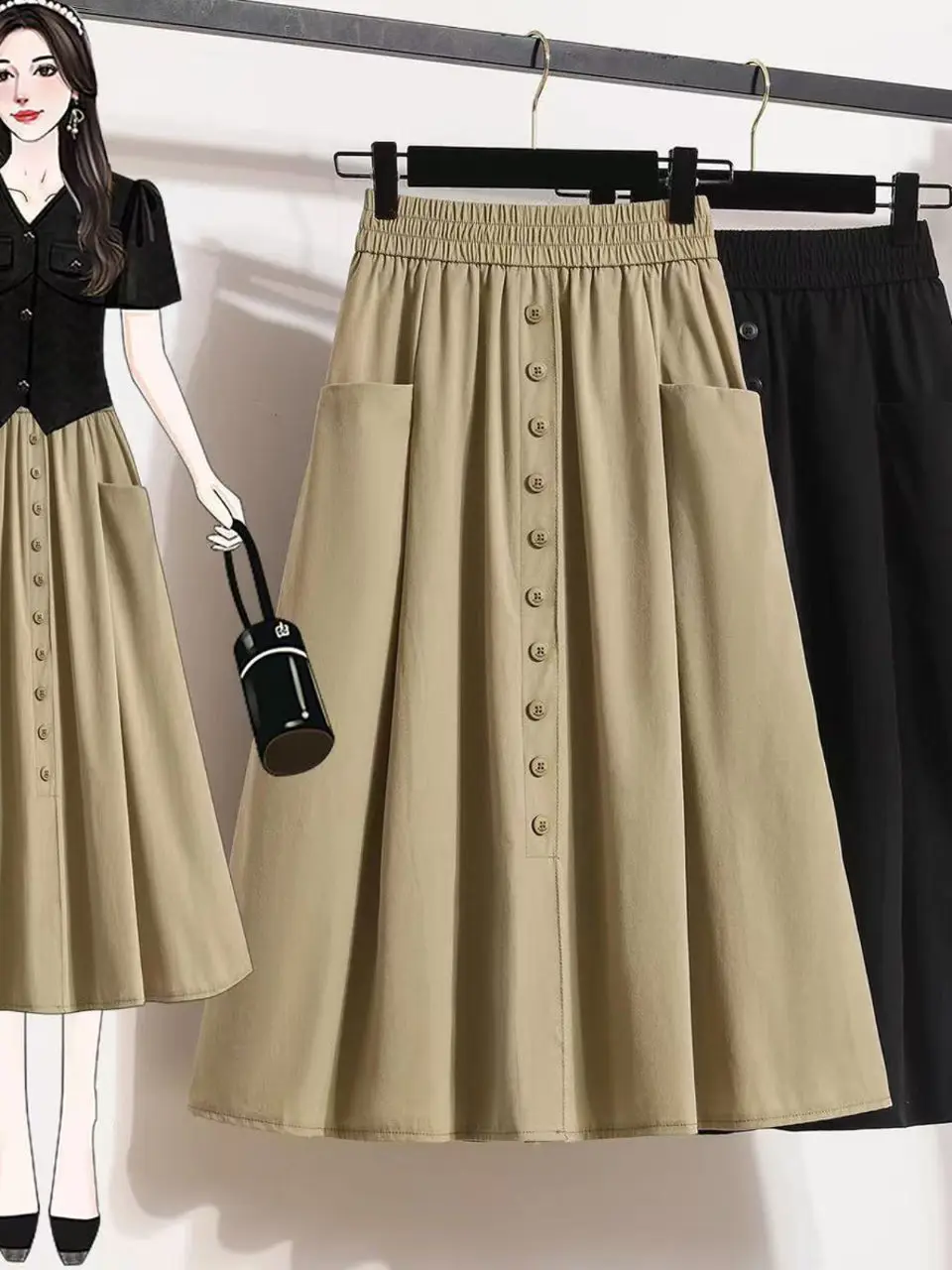 

Женская юбка А-силуэта больших размеров, летняя, новая модель, с эластичной талией, повседневная, модная, стройнящая, с высокой талией, миди, в корейском стиле