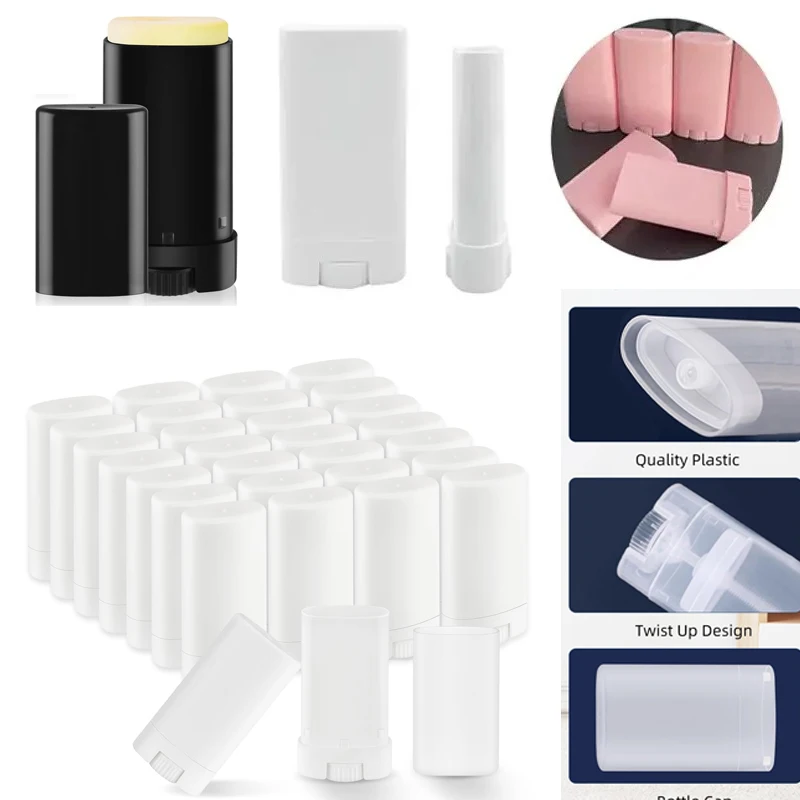 

100Pcs 15ml Empty Oval Flat Lip Balm Tubes Mini Plastic Twist-Up Bottle Travel Sample Containers For Deodarant DIY Solid Lotion