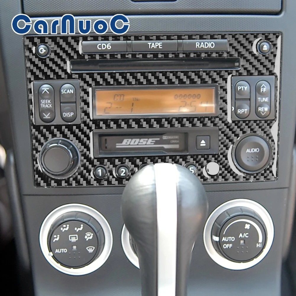 

Black Car Stickers CD Radio Player Panel Decorative Strip For Nissan 2003-2009 Interior Accessories Carbon Fibre Cover Mouldings