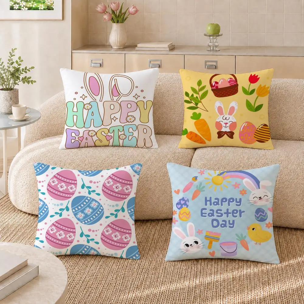 happy easter kawaii rabbit Cushion Cover Pillowcase Sofa Living Room Home Gift Office Decor Protective Covers