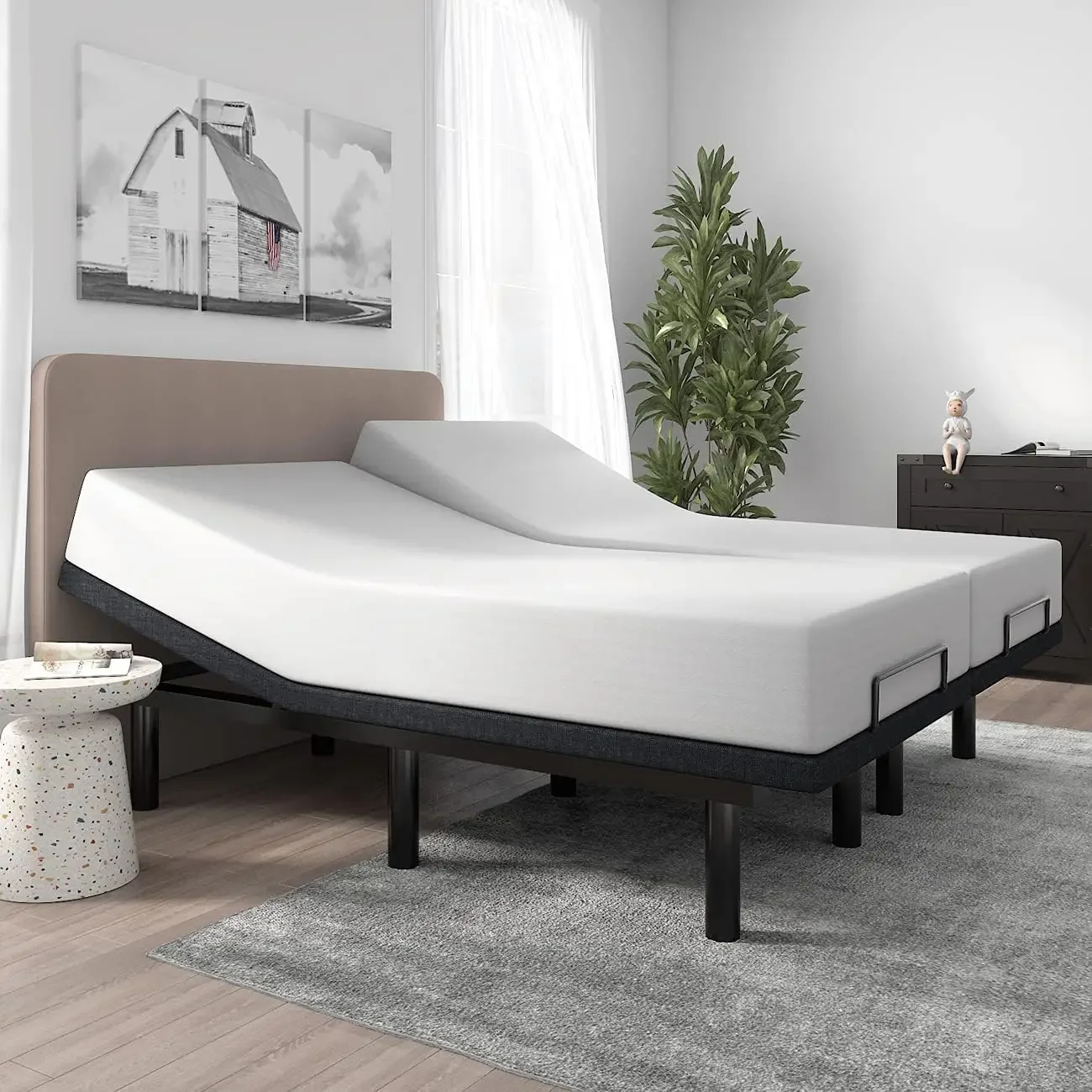 

Split King Size Adjustable Bed Base/Bed Frame with Motorized Head and Foot Incline,Wireless Remote,Wood Board Support(Only Base)