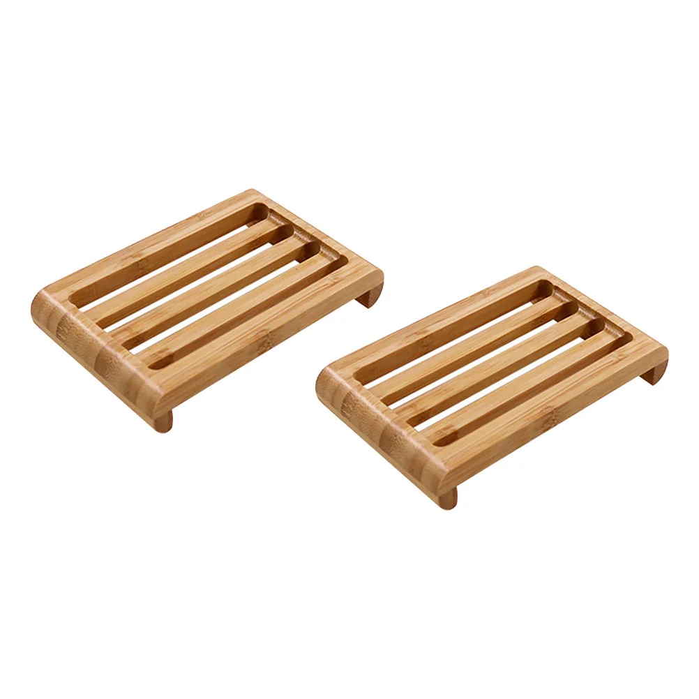 

2 Pcs Bamboo Wood Soap Dish Holder Practical Sturdy Household Container Tray Bathroom Case Draining Sink Decorate