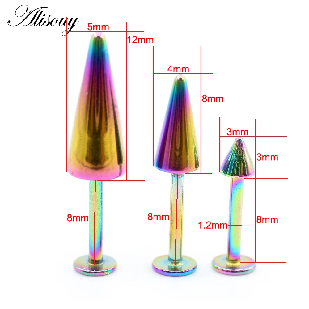 Alisouy 1PC Stainless Steel Rivet Taper Cone Spike Tragus Helix Bar Labret Lip Rings Stud Cartilage Ear Earring Piercing Jewelry