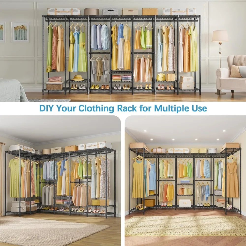 Perchero portátil Extra grande de alta resistencia, organizador de armario de almacenamiento para dormitorio, armario independiente con estantes de alambre