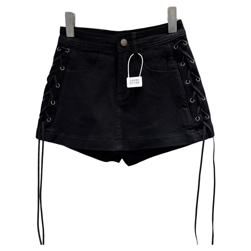 

Модная винтажная футболка в стиле Street Sle Spicy Girl Dstring, джинсовая футболка длиной четверти для женщин, осень 2025 г.