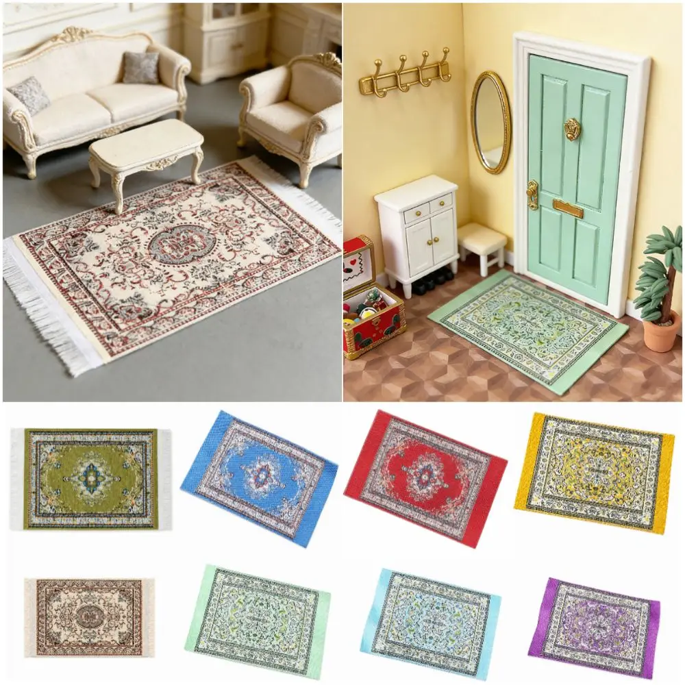 1/12 Dollhouse Carpet Floral Pattern Multicolor Miniature Weaving Mat Photo Props Scene Model Mini Floor Coverings Dollhouse