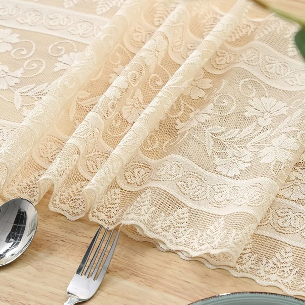 Tassel Pendant Lace Tablecloth White Hollow Out Table Flag Lace Decorative Table Runner Ceremony