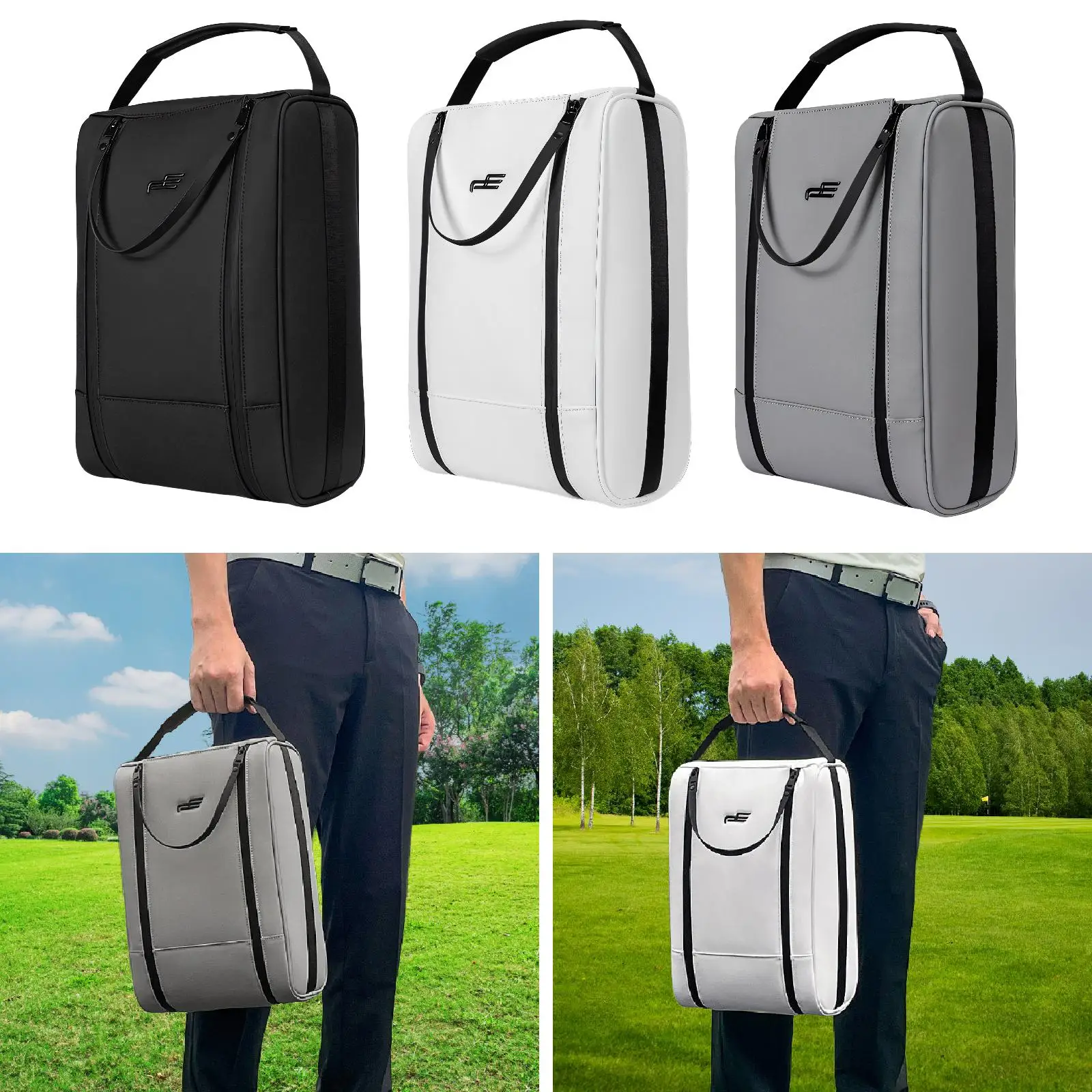 

Golf Shoes Storage Case Premium PU Leather Travel Organizer Protective Bag with Handle for Golfing Accessories