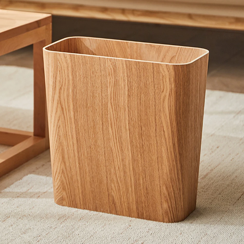

Wood Trash Bucket Household Waste Container Portable Desktop Organizer for Office Kitchen Home Garbage Bin