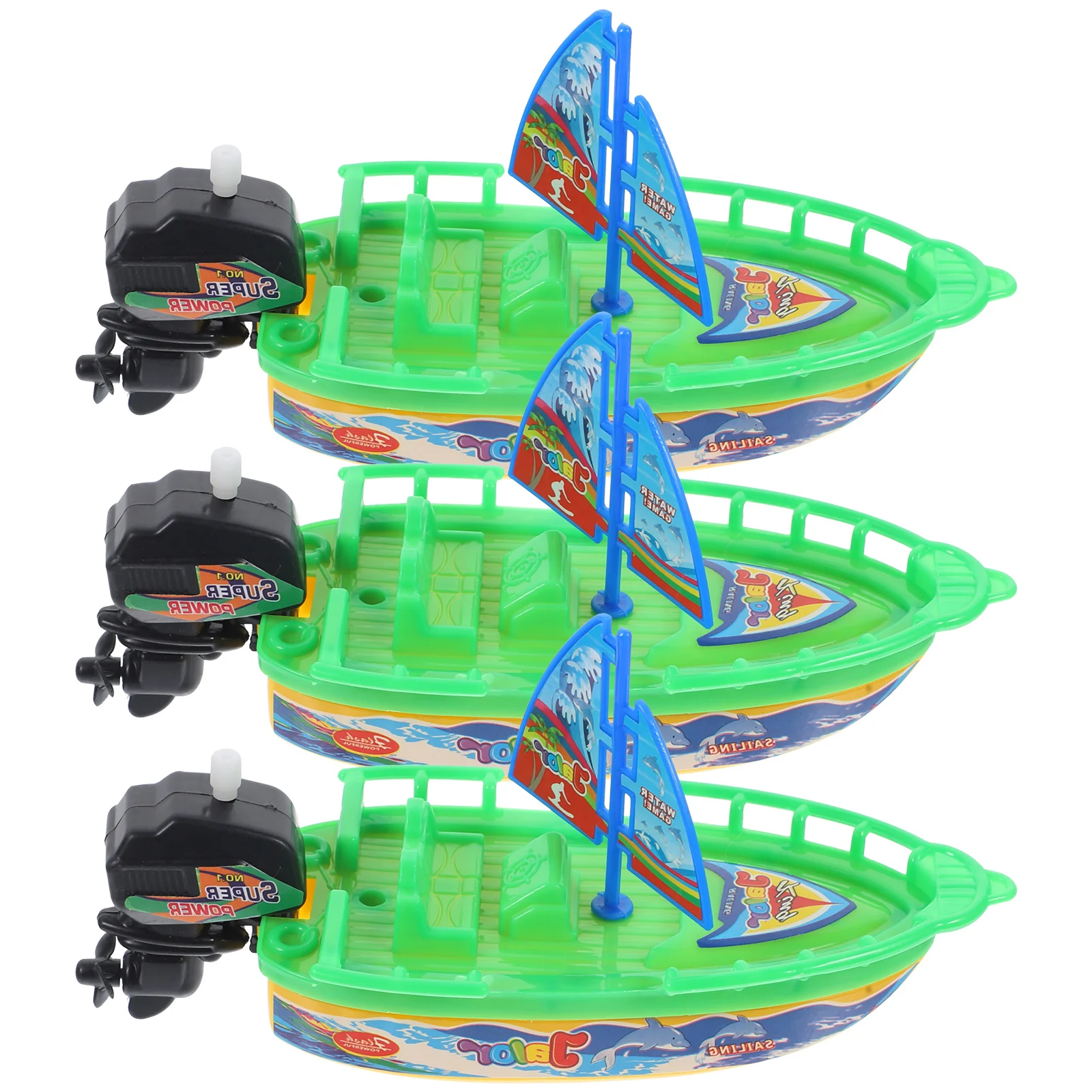 3 Pcs Clockwork Boat Toy Toys Toddler Bath Plastic Infant Bathtub Wind up Shower Sailboat Creature Motor