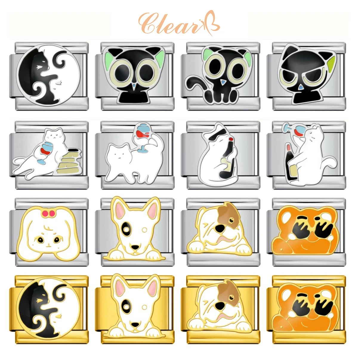 

New Women Fashion Cute Animals Cat Dog Pet Italian Charm Fit 9mm Stainless Steel Bracelet Gift Jewelry Wholesale