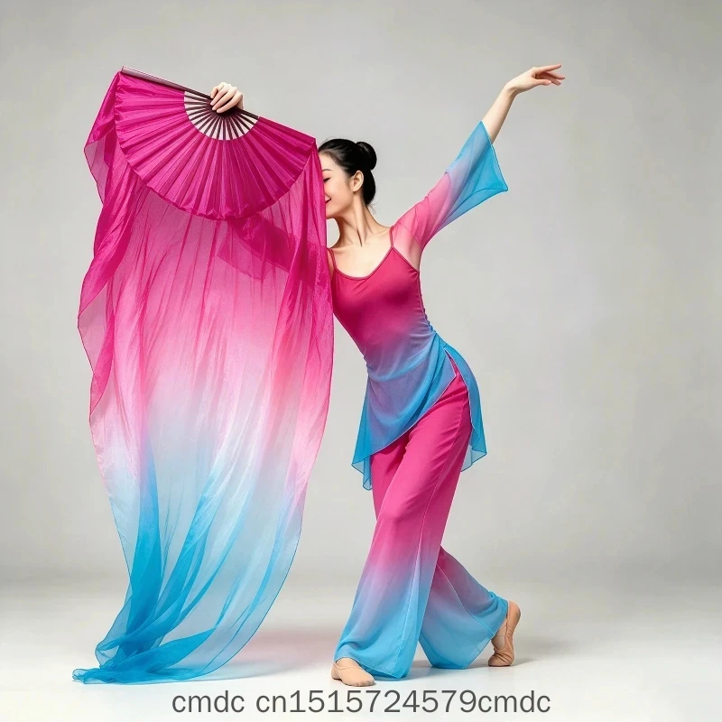 Double Layer Gradient Pure Silk Dance Fan Customizable Size & Color for Chinese Folk Belly Dance Performance