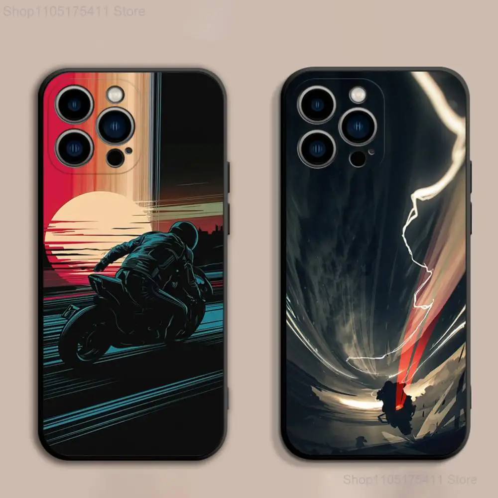 M-funda de teléfono para motociclista para iPhone 11,12,13,14,15,16,17,Pro,Max,Plus,E,SE4,Air,Mini cubierta suave negra