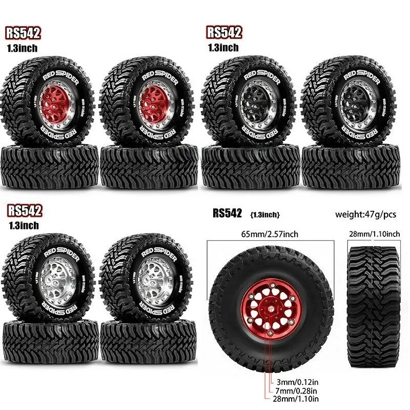 

1.3" Rubber Tyres Mud Terrain Wheel Tirefor 1/18 1/24 Scale RC Car Axial SCX24 FCX24 TRX4M FCX18