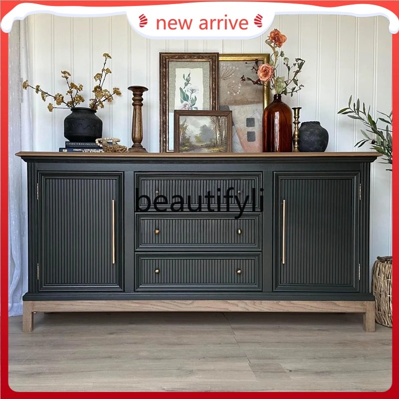 

D2520 French country solid wood dining side cabinet against the wall integrated light luxury high sense