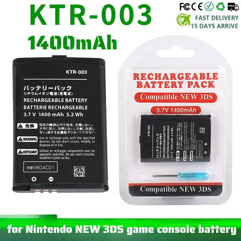 

3.7V 1400mAh KTR-003 Host Battery KTR 003 Replacement Rechargeable Lithium Battery For Nintendo N3DS New 3DS Built-in Batteries