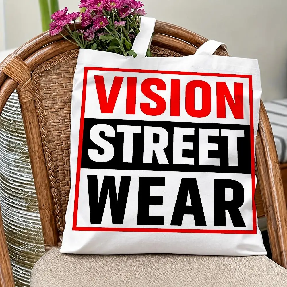 Streetwear Brand Vision Street Wear Storage Bags Eco Canvas Tote Odorless Reusable Double Print Shopping Bag
