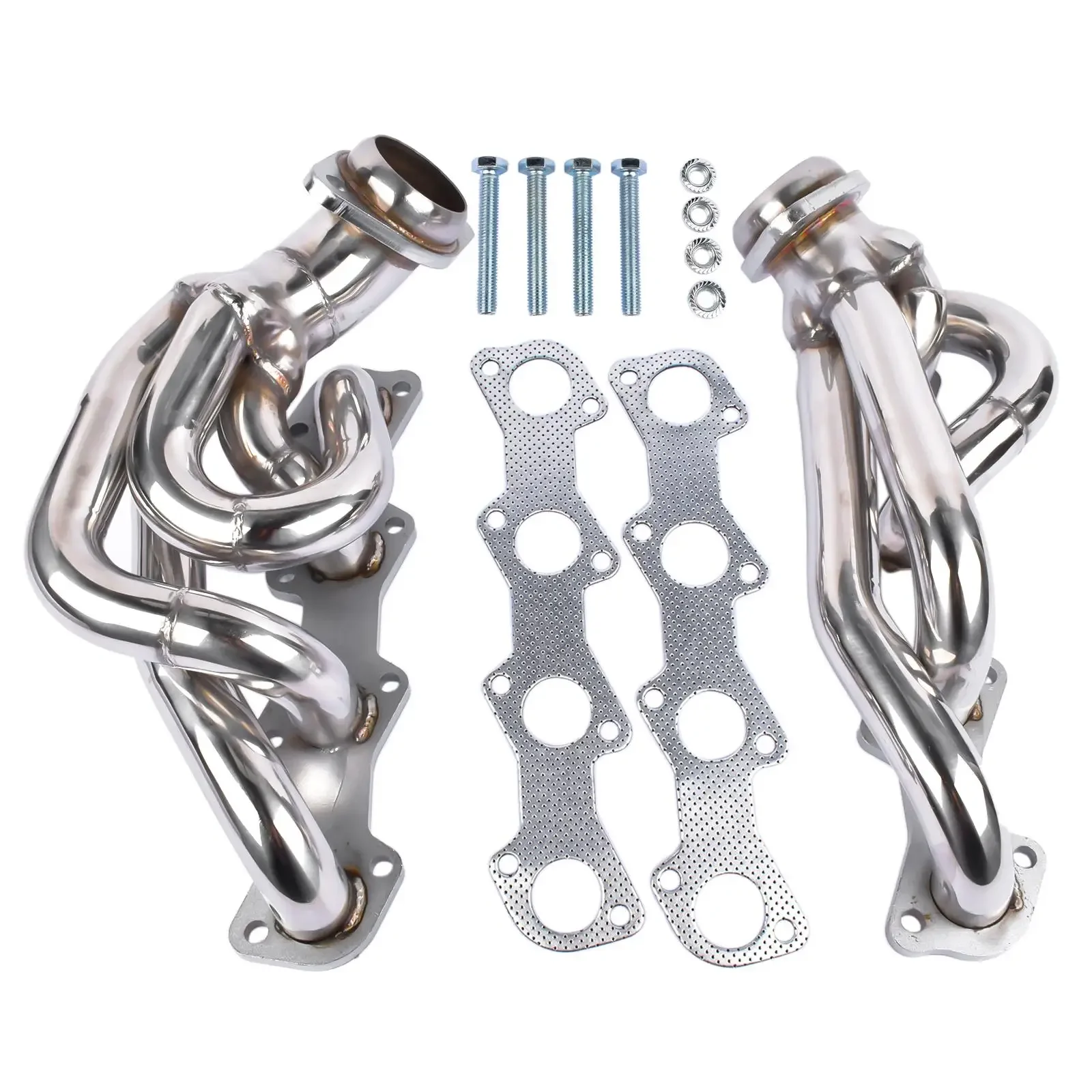 AP03 Shorty Manifold Header for Ford F150 F250 1997 1998 1999 2000 2001 2002 2003 5.4L V8 Engines Chrome Polished